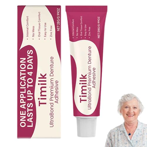 Timilk UltraBond Premium Denture Adhesive, Timilk Thermoplastic Denture Adhesive, Convenient Dental Glue for Teeth - Improves Fit, Comfort and Stability (1)