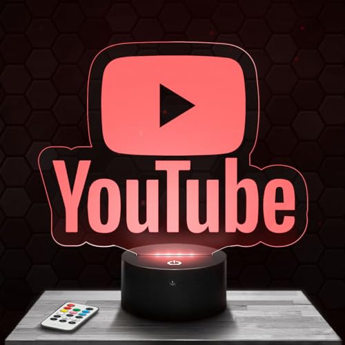 Lampephoto.fr Lámpara de mesilla de noche, luz nocturna táctil Logo Youtube lámpara LED ilusión 3D, idea de regalo para niños y niñas, Navidad, lámpara de mesilla de noche para niños o adultos. TOP