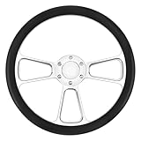 QYMOPAY 14 inch Universal 6 Hole Silver Aluminum 3 Spoke Muscle Style Racing Steering Wheel with Horn Button Leather Grip Steering Wheel