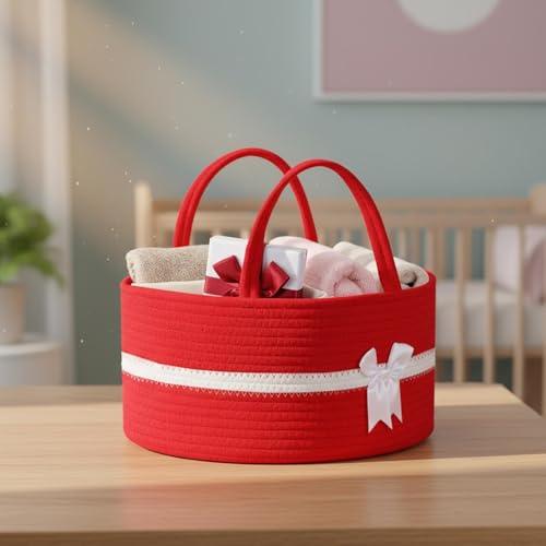Panier pour couches et vêtements bébé rouge blanc avec compartiments - 8
