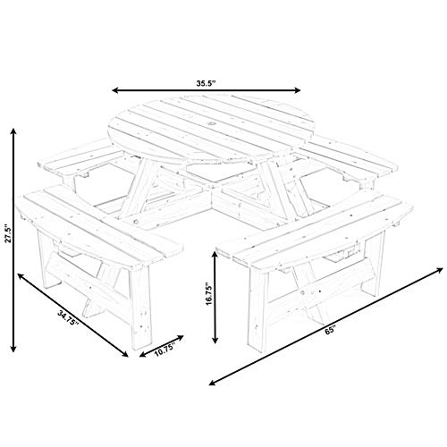 Gardenised Wooden Outdoor Patio Garden Round Picnic Table With Bench, 8 Person-Natural #TOP5