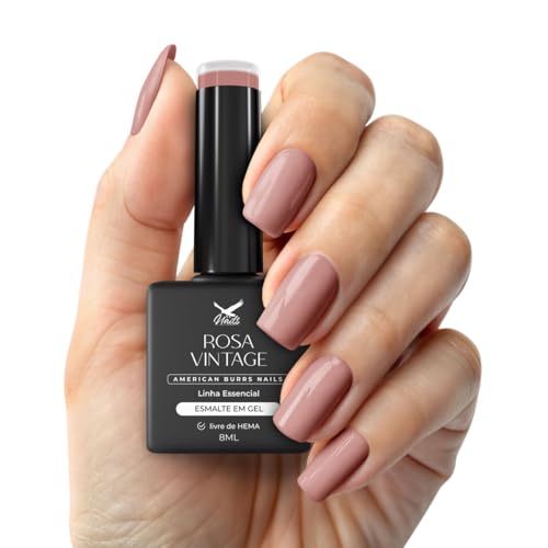 Esmalte em Gel Rosa Vintage, 8ml, Cobertura Uniforme, Brilho Duradouro - American Burrs Nails
