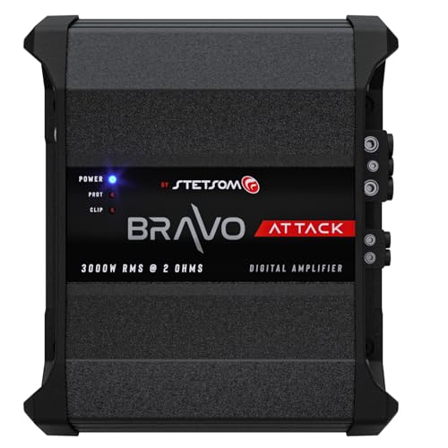Stetsom Bravo Attack 3000 2 Ohms Mono Car Amplifier, 3000.1 3K Watts RMS, 2Ω Stable Car Audio, Full Range HD Sound Quality, 3000x1, Crossover & Bass Boost, Car Stereo Speaker MD, Smart Coolers