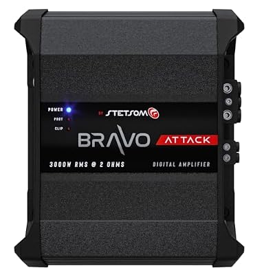 Stetsom Bravo Attack 3000 2 Ohms Mono Car Amplifier, 3000.1 3K Watts RMS, 2 Stable Car Audio, Full Range HD Sound Quality, 3000x1, Crossover & Bass Boost, Car Stereo Speaker MD, Smart Coolers