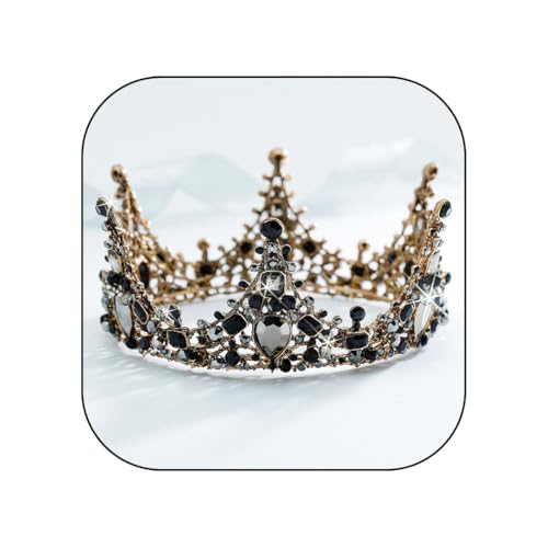 Salliy Baroque Crown Black Bridal Crystal Tiara Crown Gothic Wedding Headpiece Vintage Queen Hair Accessories for Women and Girls (Type 3)