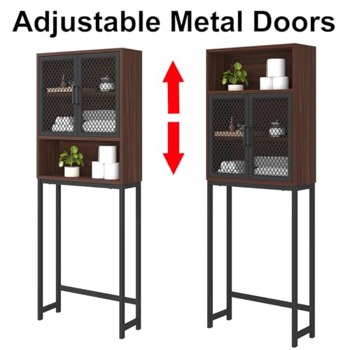 Launica Over The Toilet Storage Cabinet, Bathroom Organizer Over Toilet, Wood Metal Industrial Bathroom Space Saver Shelf, Freestanding Bathroom Cabinet above Toilet wtih Rack, Walnut - Thumbnail 5