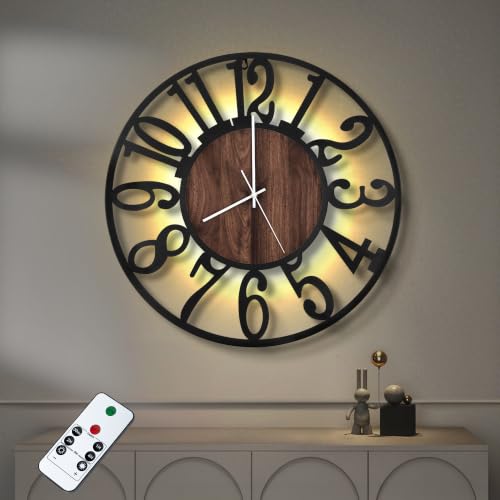 LEIKE Large Battery Operated LED Wall Clocks with Remote Control