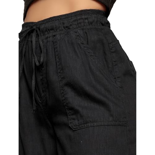 Calça Larga de Linho Preta Feminina Helena (BR, Numérico, 42, Regular, Regular, Preto)