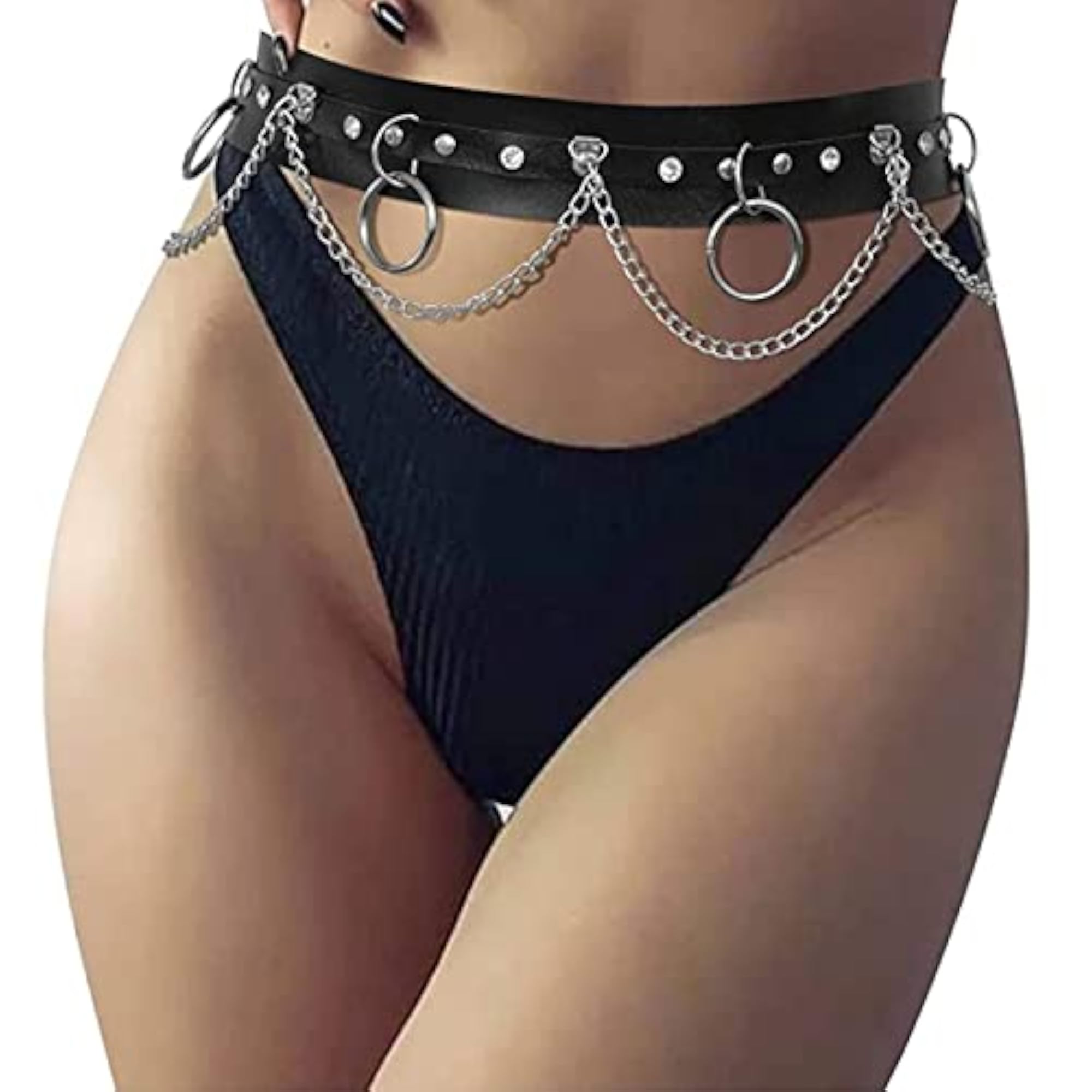 Women's Punk Leather Layered Waist Chain Belt, Gothic Style