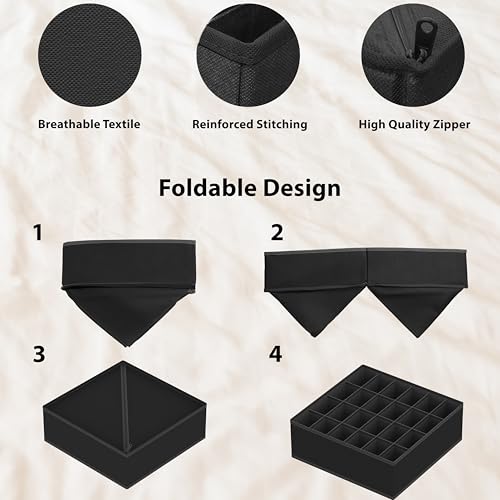 Image of Simple Houseware Closet Underwear Organizer Drawer Divider Assorted 7 Pieces, Black