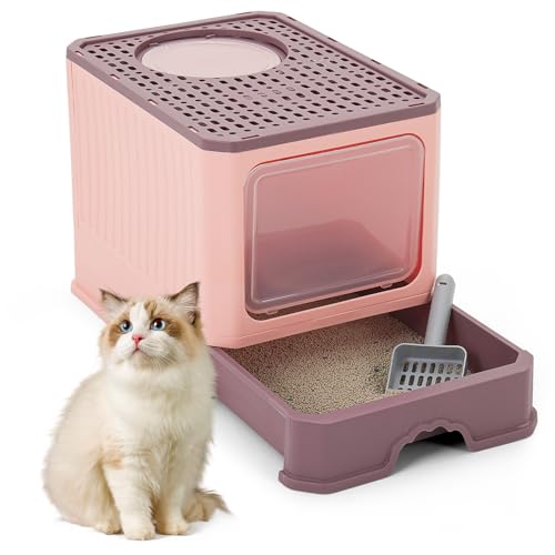 Fellie Cat Litter Tray, Large, Anti-Splashing Lid Cat Litter Box, Odor Control Easy Clean