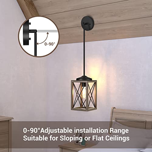 Image of DEWENWILS Pendant Light Fixtures, Metal Hanging Light Fixture with Wooden Grain Finish, 48 Inch Adjustable Pipes for Flat and Slop Ceiling, Kitchen Island, Bedroom, Dining Hall, E26 Base