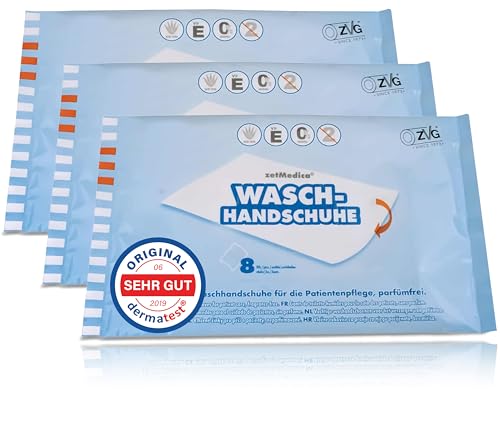 Koryphäe ZVG zetMedica feuchte Waschhandschuhe 24 Feuchte Waschlappen Einweg Waschlappen Waschhandschuhe für bettlägerige Patienten Camping Festival Wandern. (3 Packungen 24 Stück)