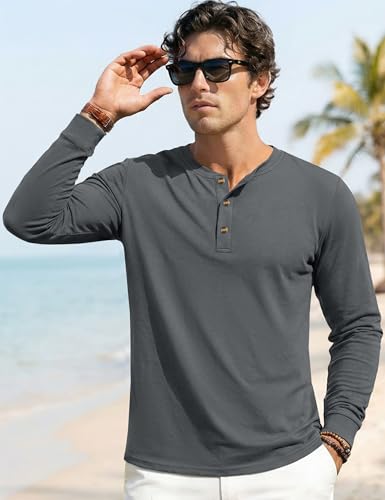 Image of MAGNIVIT Men's Long Sleeve Henley Shirts Cotton 3-Button Spring Casual T-Shirts Solid Color Soft Basic Tops 2026