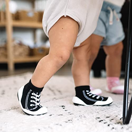 Komuello Baby & Toddler Sock Shoe, Pull Up, First Walker, Flat, Non Slip, Soft Cotton, Premium Sock Shoes - Sneakers Black, Size 6 (125Mm, 12-18 Months) #TOP5