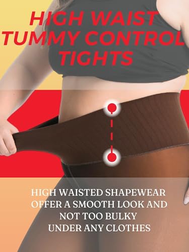 Image of Soxbang High Waisted One Seam Fleece Lined Tights,Seamless Control Compression Fake Translucent Dark Skin Insulated Tights