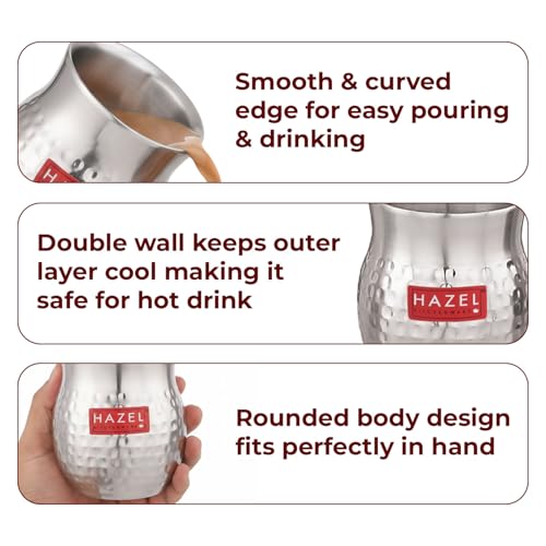 Image of HAZEL Double Wall Stainless Steel Kullad Set of 2 | Hammered Finish Tea & Coffee Cups | 150 ML | 6 cm Diameter