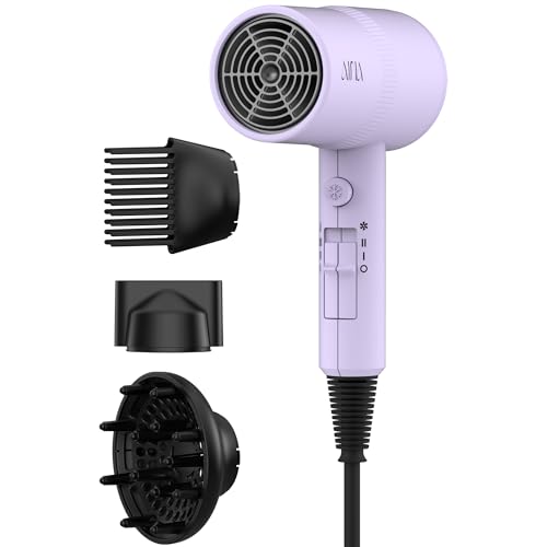AINA Hair Dryer with Diffuser, Blow Dryer for Women | Advanced Ionic Technology, Ceramic Coating | Cold Shot Features Turbo Heat for Fast Drying and Shine 110V/ALCI (Vader Black)