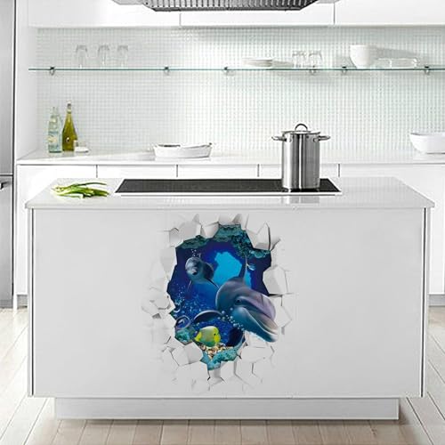 BlauWC Einfach zu Entfernen Aufkleber Seefisch Muster Wasserdicht Klebe Wandaufkleber für Zuhause Badezimmer Badaccessoires