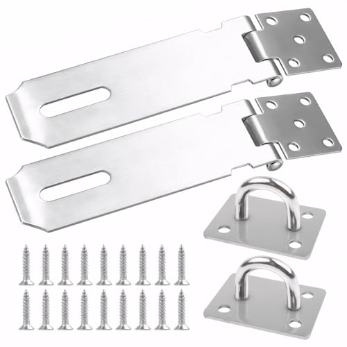 2Pcs Hasp and Staple, 4 Inch Stainless Steel Padlock Hasp Lock, Hasp and Staple Heavy Duty Shed Door Latch Security for Window Cabinet Pet Cage Crate Cabinet