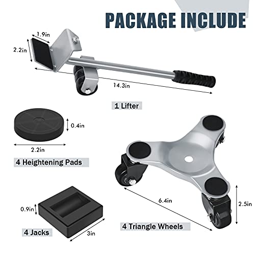 Soyo Furniture Dolly Movers With Lifter, Moving Dollies With Wheels Heavy Duty 500 Lb Load Capacity, 6-Inch Steel Tri-Dolly, 3 Wheel Roller Move Tools Lifting Equipment, 4 Pack, Sliver #TOP3