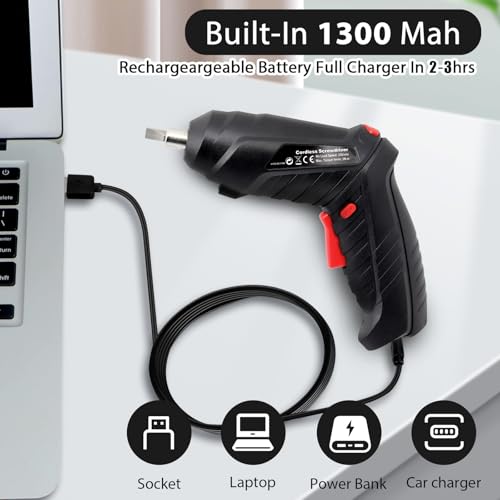 MYMULIKE Cordless Electric Screwdriver, 3.6V Rechargeable Power Screwdriver with 47pcs Accessories, usb Charging, 3Nm Screw Gun, Mini Screwdriver set ​with LED Light Electric Power Drill Set by MYMULIKE - Image 3