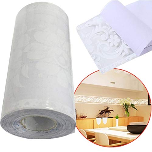 IMIKEYA borda de papel de parede de renda branca à prova d'água, autoadesivo, papel de parede, deco