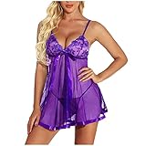 Zilosconcy Dessous Für Damen Babydoll Reizwäsche Durchsichtig Erotisch Nachtwäsche Halfter Vorne Mesh Rot for Women Dessous Sets Für Frauen Spitze Lingerie Unterwäsche Sexy Backless
