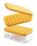 Brigii Ice Cube Tray with Lid&Bin, Ice Cube Mold with 56 Cubes, Stackable Ice Trays for Freezer with Easy-Release Silicone Bottom, for Drinks, Coffee, cocktail
