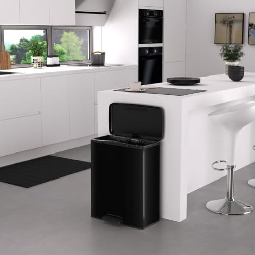 Curver Decobin Mülleimer 65L Rechteckig - Pedaleimer mit Soft-Close Mechanismus und Geruchsdichtem Deckel - Recycling Abfalleimer aus Kunststoff für Küche - Schwarz