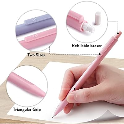 Four Candies Cute Mechanical Pencil Set, 6PCS Pastel Mechanical Pencils 0.5 & 0.7mm with 360PCS HB Leads, 3PCS Erasers and 9PCS Eraser Refills, Aesthetic School Supplies for Girls Writing