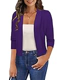 GoMamee Women's Classic 3/4 Sleeve Shrug Cardigan Sweaters Knit Cropped Bolero Jackets, Purple M