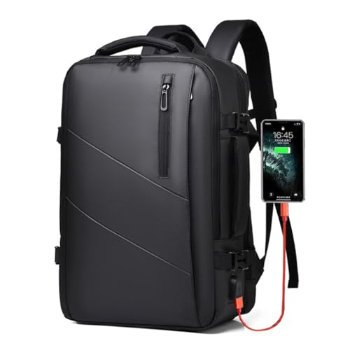HASTHIP® Laptop Bags for Men Office Use Black Large Capacity Backpack Bag for Man with USB Charging Port Expandable Carry on Weekender Daypack fit 17.3 inch Laptop Water-Resistant Business Rucksack