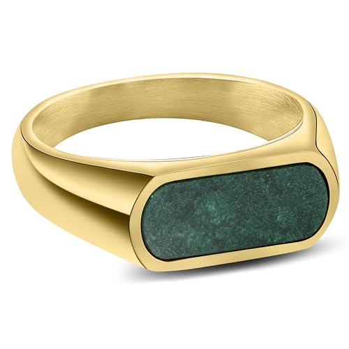 Arkai by Trendhim Ring Herren | Orisun Siegelring mit afrikanischer Jade im Gold-Ton aus Edelstahl | Dänisches Design | Ausdrucksstarker Männerschmuck für Alltag & Anlass | Goldfarben