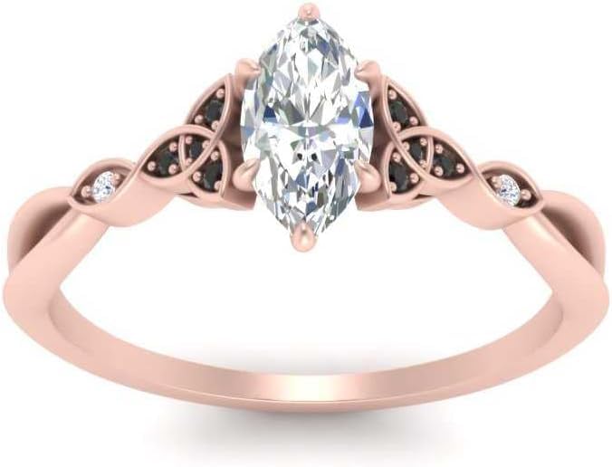 Image of 55Carat Choose Your Gemstone 14k Rose Gold Plated Marquise Shape Petite Engagement Ring Everyday Wedding Jewelry Handmade Gifts for Wife Celtic Knot Split Diamond CZ Birthstone Ring : US Size 4 to 12