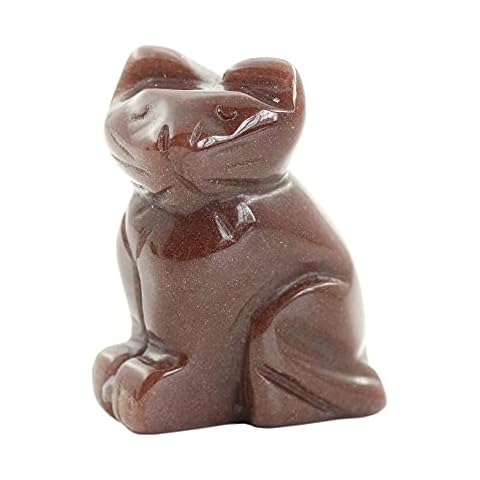 Natural Strawberry Quartz Crystal Pocket Cat Figurine Statue Ornament for Reiki Healing 1.5" Cover