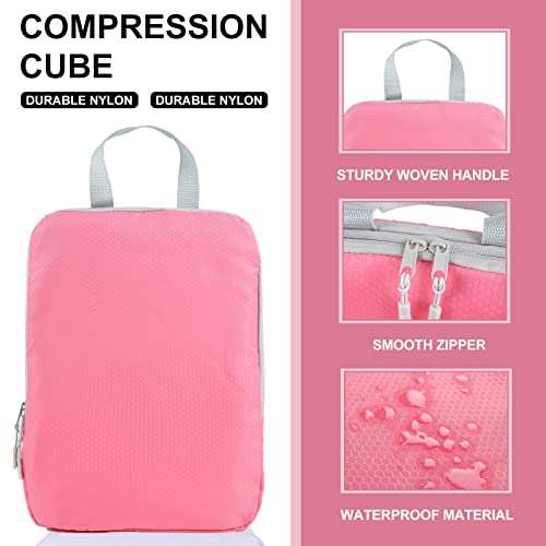 COVAX 4 Set Compression Packing Cubes, Travel Luggage Organizers and Storage Packing Cubes (Pink)