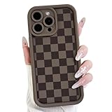 Lovmooful Compatible for iPhone 14 Pro Max Case Aesthetic Cute Checkerboard Lattice Plaid with Color Design for Girls Women Soft TPU Shockproof Protective Girly for iPhone 14 Pro Max Case-Brown