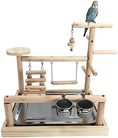 NAPURAL Parrots Playstand Bird Playground Wood Perch Gym Stand Playpen Ladder with Toys Exercise Playgym with Feeder Cups Toys Exercise Play