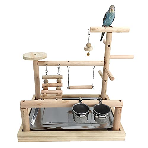 Napural Parrots Playstand Bird Playground Wood Perch Gym Stand Playpen Ladder With Toys Exercise Playgym With Feeder Cups Toys Exercise Play #TOP2