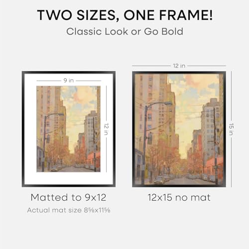 Image of Homeforia 12x15 Picture Frame Black, High End Metal 12x15 Poster Frames with Mat 9x12 for Photo, 12 x 15 Black Frame Matted to 9 by 12 inch Print, 15x12 Thin Frames, Tempered Glass, Wall Kit, Set of 3