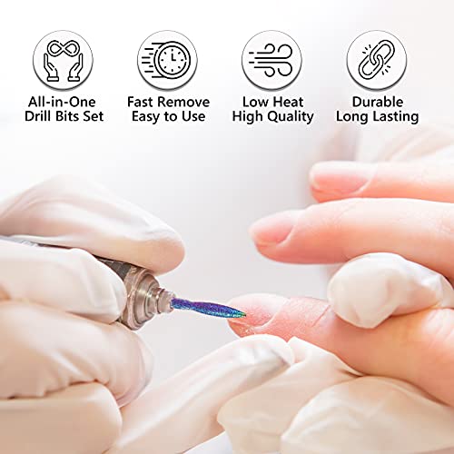 Melodysusie 10Pcs Nail Drill Bits Set, 3/32 Inch Diamond Cuticle Nail Bits Kit For Nail Drill E-File, Manicure Pedicure Remover Tools For Acrylic Gel Nails, Salon Home Nail Care Supplies, Rainbow #TOP1