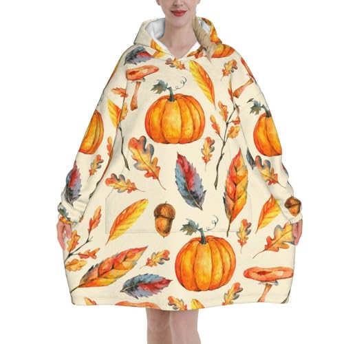 Sweat à capuche couverture en flanelle unisexe à motifs aquarelle automnaux avec poches