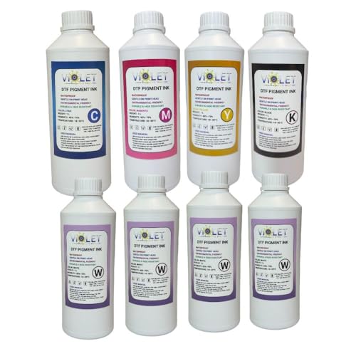 DTF Ink Starter Pack–8L Direct-to-Film Ink Bundle with CMYK (1L Each)+4L White–DTF Bundle Transfer Inks for PET Film – Refill for Ep-Son I3200-A1 1600-A1, L1800, TX800 & All Professional DTF Printers