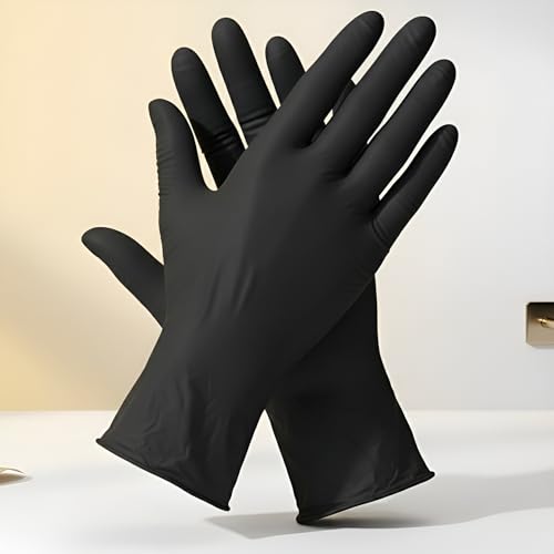 Image of 100 Pcs Disposable Nitrile Gloves | Powder-Free, Latex-Free, Non-Sterile, Chemical-Resistant, Ambidextrous Hand Protection for Medical, Industrial & Home Use (Black, Medium)