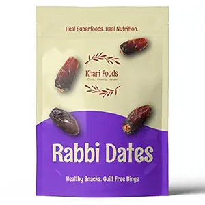 Soft Rabbi Dates, Khajur Dry Fruits, High in Fibre, Energy Booster, Healthy Snacks (200g)