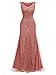 Miusol Women's Elegant V Neck Sleeveless Sequin Lace Evening Party Dress (X-Large, Cinnamon Pink)