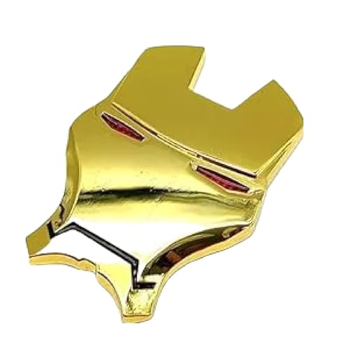 Image of JVCV 3D Metal Iron M face Sticker Chrome Logo Decal Emblem Badge for All Cars Bikes Laptops Headphones Helmets Home Office Accessory (Iron M Face, Gold Red Eyes)