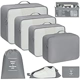 BAGAIL 8-teiliges Packwürfel-Set, Reiseorganizer mit atmungsaktivem Netz & Schuhbeutel, leichte Nylon Packorganizer für Koffer, 9 Farben - Grau