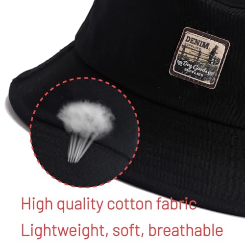 Image of Cotton Bucket Hat for Women Men Summer Travel Sun Beach Bucket Cap, Unisex Outdoor Fisherman Hat